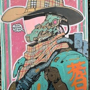 Space Cowboy Original Painting Burberry scarf and hat